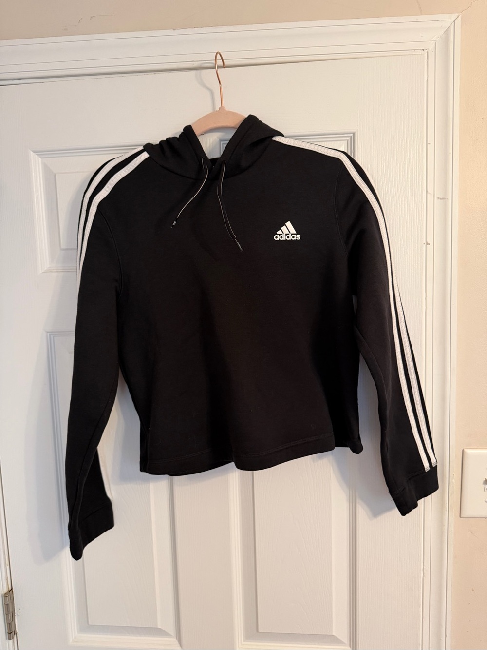 adidas Black Hooded Sweatshirt with White Tag Detailing
